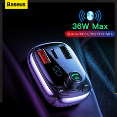 Baseus carga rápida 4.0 carregador de carro para o telefone fm transmissor bluetooth carro kit áudio