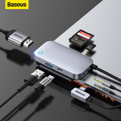 Baseus Hub para ipad pro 6-em-1 usb docking station para hdmi,adaptador de metal sd/tf