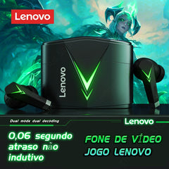 Lenovo LP6 Fone de Ouvido Bluetooth Modo Duplo para Jogos Redução de Ruído