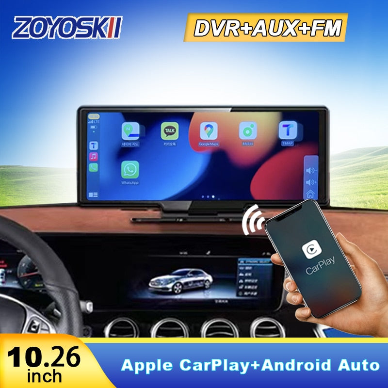 EKIY 10.26 Android 10.0 Dash Cam Rearview Camera Carplay & Android Auto  Smart Player With Voice Control Car Monitor DVR ADAS FM