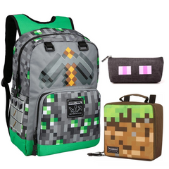 Mochila Minecraft para meninos 3PCS (Mochila + estojo + lancheira)