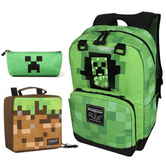 Mochila Minecraft para meninos 3PCS (Mochila + estojo + lancheira)