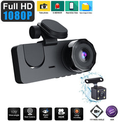 3 Lens Cam Dash Car DVR HD 1080p Câmera de 2,0 polegadas IPS IPS Video Recorder Cycle Dashcam Mirror Driving Recorder Night Vision