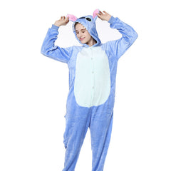 Pijama Macacão Fantasia Kigurumi Stitch Azul Cosplay Plush Adulto Unissex Tamanho