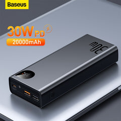 Baseus 30w metal power bank 20000mah carregador portátil pd carregamento rápido