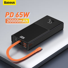 Baseus 65w power bank 20000mah com type-c três-port de carregamento rápido