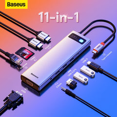 Baseus usb c hub para hdmi-compatível vga usb 3.0 adaptador 9/11 em 1 usb tipo c hub