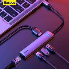 Baseus usb c hub usb para multi hdmi-compatível com usb 3.0 rj45 leitor de carder adaptador otg divisor usb