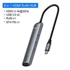 Baseus usb c hub usb para multi hdmi-compatível com usb 3.0 rj45 leitor de carder adaptador otg divisor usb