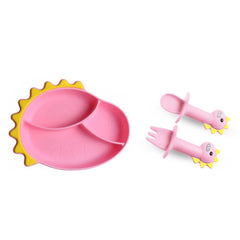 3PCS Bebê dinossauro silicone utensílios de mesa aprendizagem colher garfo conjunto crianças antiderrapante treinamento de alimentação