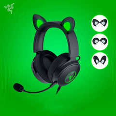 Razer kraken kitty v2 pro fone de ouvido rgb com fio orelhas intercambiáveis (gatinho, urso, coelho)
