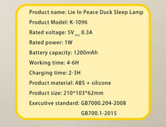 Lâmpada noturna de pato Charging Light Light Usb Cartoon Silicone.